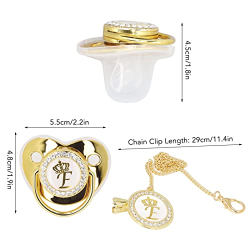 Image of Baby Pacifier and Clip, Bling Golden Letter Infant Newborn Pacifier with Protective Cover for Boys Girls 6 to18 Months Home Travel