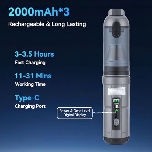 Image of OTraki Portable Cordless Car Vacuum 15000Pa Handheld Vacuum Cleaner | Rechargeable Hand Cordless with Crevice Tool, Rotating Nozzle, Charging Station, Large Dust Bowl for Home, Car, Office, Pet