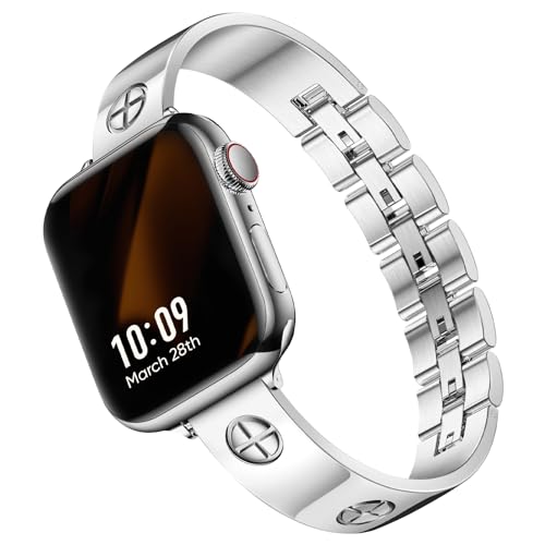 Image of Missair Compatible with Apple Watch Band 38mm 40mm 41mm 42mm 44mm 45mm 46mm 49mm, Stainless Steel Metal Strap Women Dressy Bracelet Wristband for iWatch Series 11 10 9 8 7 6 5 4 3 2 1 SE Ultra