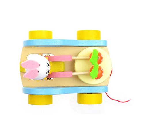 Prime Choice Toys Wooden Drum Musical Pull Along, Baby Early Walking Rope Toy, Vehicle for Babies, Wood, Multi Color (Pack of 1) (Bunny) 1