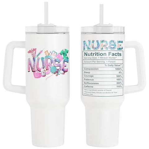 Fancyfams 40 oz Stainless Steel Travel Tumbler with Handle, Lid, and Straw, Nurse Gifts for Women Nursing Student, Practitioner, Registered Rn, Lpn Cool Appreciation Nurse Cup Gifts (Tumbler - 40 oz) Cover