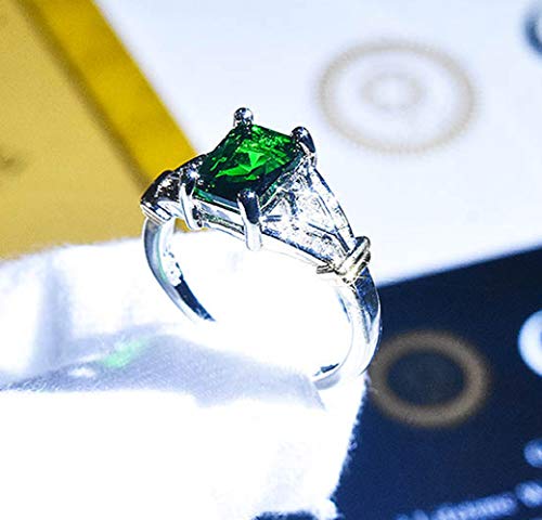 Cuteshop Elegant Women 14k White Gold Filled Sterling Silver Square Cut Emerald Gemstone Birthstone CZ Crystal Wedding Bridal Band Ring Size 6-10 (8)3