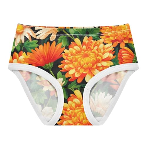 Toddler Underwear Floral 2t Cotton Cute Panties Girl Durable Briefs Kids Undies Orange Chrysanthemums Daisies