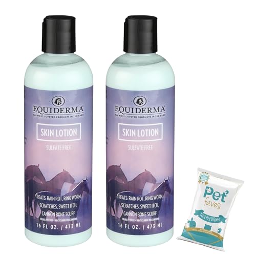 EQUIDERMA (2 Pack) Horse Skin Lotion with 10Count Pet Faves Pet Wipes Gentle Soothing Relief for Cannon Bone Mane & Tail Irritation Dry Skin & Scabs