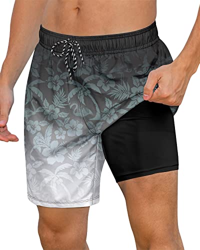 Cozople Mens Swimming Trunks with Compression Liner Swim Shorts 7 inch Quick Dry Bathing Suit Anti Chafe Boardshorts