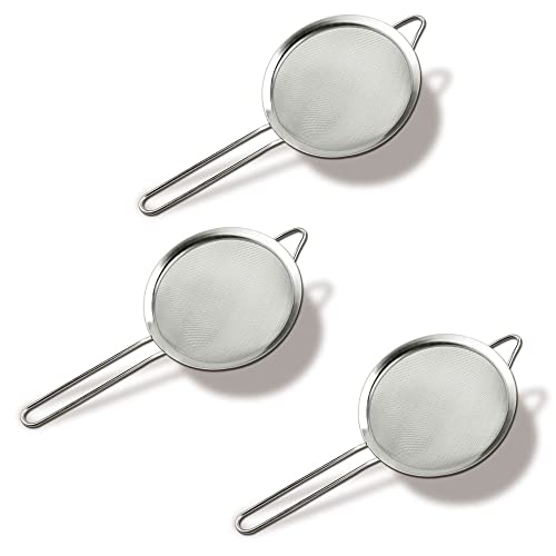 3 Pcs Stainless Steel Mesh Strainer - Extra Fine Mesh Sieve with Handle for Juice, Egg, Tea, Coffee, Flour Filter