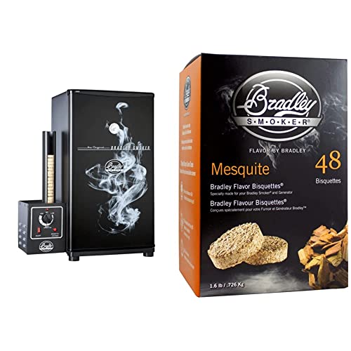 Bradley Smoker BS611 4-Rack Outdoor Electric Smoker, Natural Draft Smoker & Bisquettes for Grilling and BBQ, Mesquite Special Blend, 48 Pack