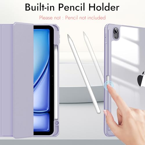 Image of Robustrion Cover for iPad Air 13 inch M4 /M3 /M2 (2026 /2025 /2024) Cover Case with [Pencil Holder] [Transparent Back] Hybrid Case Cover for iPad Air 13 inch [Auto Sleep Wake Support] - Lavender