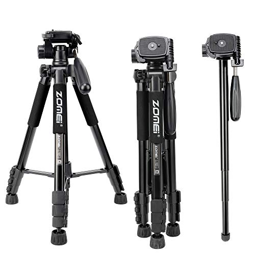 Q222 Lightweight Aluminum Tripod Monopod Portable Travel Camera Stand with 3-Way Pan Head and Carry Bag for Canon Nikon Sony DSLR