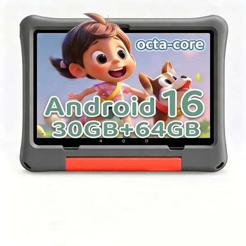 Image of 10 inch Kids Tablet with case, Grey Case | Android 16, 30GB RAM 64GB ROM, 1TB Expandable, Parental Control, 6000mAh Battery, Eye-Care Display