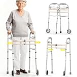 Agrish Folding Narrow Walker for Seniors – Lightweight Walking Frame with Wheels, Adjustable Width & Height, 350lbs Capacity, Compact Zimmer Frame for Elderly, Aluminum Walking Frames for Disabled