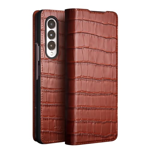 Étui en cuir véritable naturel rigide anti-rayures pour Samsung Z Fold 3 5G