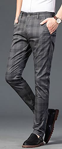 utcoco Men Casual Plaid Slim Fit Straight Stretch Dress Pants2