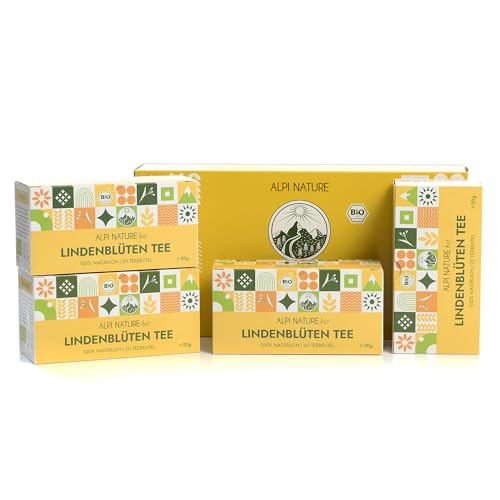 Alpi Nature Lindenblütentee BIO 80 Linden Teebeutel 80g (4 Schachteln mit 20 Teebeutel à 1g) BIO Linden Blüten getrocknet für Kräutertee und Lindenblüten Tee