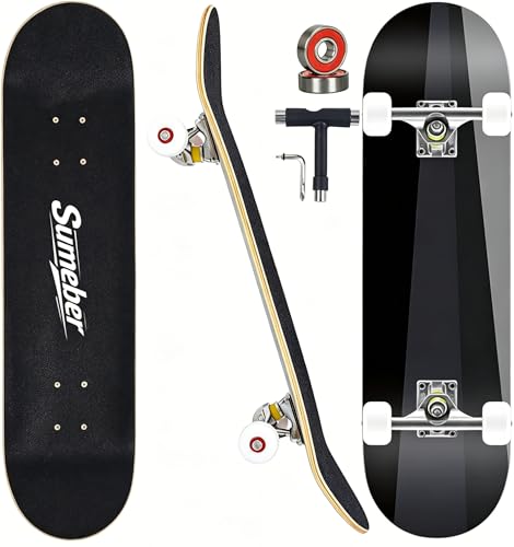 Patinetas para principiantes, longboard Cruiser7 capas de arce canadiense doble patada cóncava estándar y trucos monopatines para niñas, niños y principiantes (espacio gris)