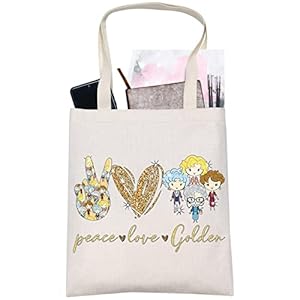 LEVLO Funny Golden Cosmetic Bag Golden TV Show Fans Gift Peace Love Golden Makeup Zipper Pouch Bag For Friend Family BFF(Peace Love Golden Tote)