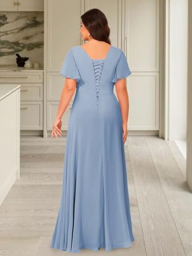 Miao Duo Flutter Sleeves Mother of The Bride Dresses for Women Ruffle A Line Chiffon Formal Evening Dress YZTS2492