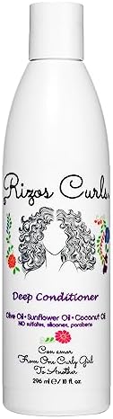 Rizos Curls Deep Conditioner. Deeply Nourishes & Strengthens Hair made with Natural ingredients Olive Oil, Sunflower Oil, Coconut Oil, Argan Oil & Shea Butter. For All Hair Types Curls, Coils & Waves.