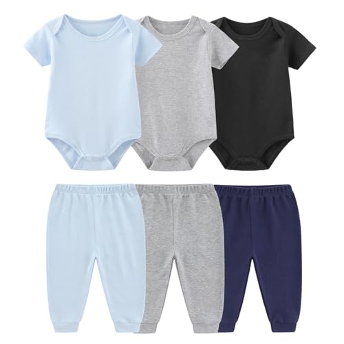 Image of Ruliby Baby Bodysuit and Pant Set 6-pcs Ribbed Soft Infant Boy Girl Clothes Outfits