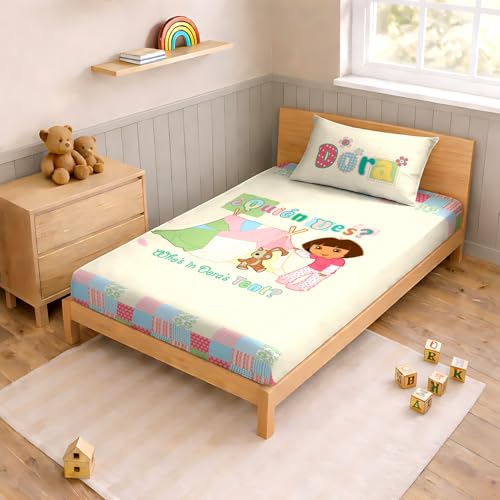 Image of Sassoon Dora (Tent) Digital Printed, Cotton Single Bedsheet, 300 TC, 1 Pillow Cover, Fade Resistant, Bedsheet for Kid's Bedroom, (1.50m X 2.35m)
