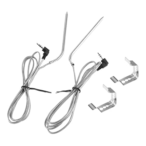 ETERMETA 2 Pack High Temperature Meat Probe Replacement for Camp Chef Wood Pellet Grills, Smoker Grill Temperature Sensor, 3.5 Mm Plug, with 2 Pcs Grill Holder Clips, Silver Cover