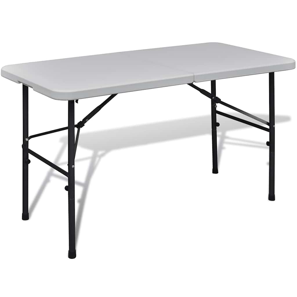 Stół ogrodowy, składany, 122 cm, biały, z blatem z HDPE, rama stalowa, składany i przenośny, na kemping, do aktywności na świeżym powietrzu, mebli ogrodowych, pikników i podróży