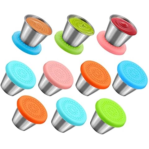 LEGELITE 10 Pack Salad Dressing Containers To Go, Reusable Small Condiment Containers with Lids, Stainless Steel Condiment Cup, Dipping Sauce Cups Container for Lunch (2.5OZ) Cover
