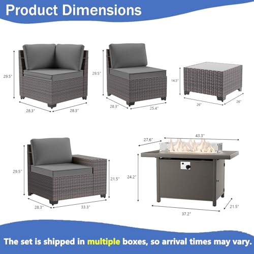 Image of 16 PCS Outdoor Patio Furniture Set,Outdoor Sectional Furniture with 45 inch 55000 BTU Gas Propane Fire Pit Table,All Weather PE Rattan Wicker Patio Conversation Set,Swivel Rocking Chairs Set,Grey