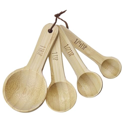 Westmark Messlöffel-Set Woody – 4 hochwertige Dosierlöffel mit Beschriftung, ideal für trockene Zutaten und Gewürze, 1, 1/2 und 1/4 Teelöffel plus 1 Esslöffel – Bambus, 4 Stück
