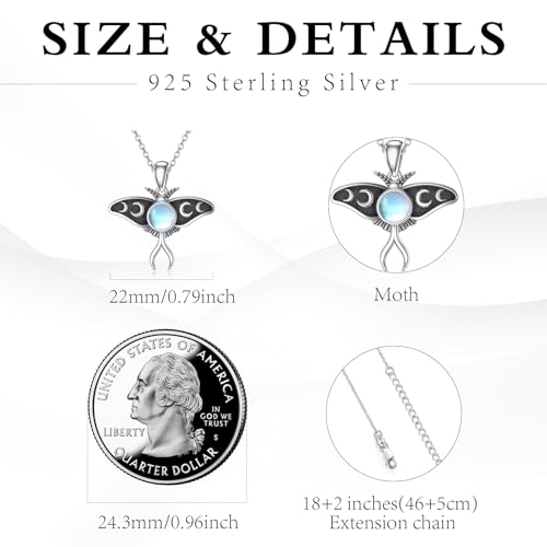 TRISHULA Moth Necklace for Women 925 Sterling Silver Moonstone/Heart Crystal Pendant Necklace Luna Moth Necklace Insect Necklace Cute Animal Jewelry for Women Halloween Christmas Gifts3