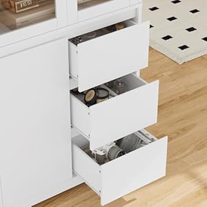 HIFIT 71" Large Bookcase with Glass Display Cabinet and 3 Tier Wide Book Shelves, Tall Bookshelf with 3 Storage Drawers, China Cabinet with Glass Doors for Kitchen and Dining Living Room Office, White HIFIT 71 Large Bookcase with Glass Display Cabinet and 3 Tier Wide Book Shelves Tall Bookshelf with 3 Storage Drawers China Cabinet with Glass Doors for Kitchen and Dining Living Room Office White