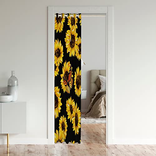 Sunflower Doorway Curtain Privacy Door Cover Curtain Insulated Thermal Curtains for Bedroom Floral Butterfly Door Curtain Sunflowers Closet Door Cover Curtain and Living Room 132x203cm 1 Panel - Image 3