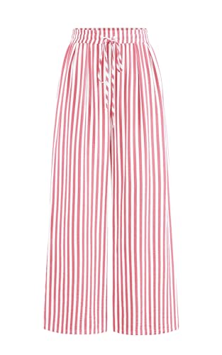 Image of PRETTYGARDEN Womens Pants Elastic Waist Floral Lightweight Palazzo Pants for Women Casual Lounge Wide Leg Pants Woman