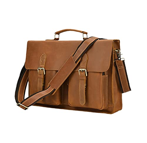 Sacoche vintage en cuir de vache 15,6" marron clair pour grand ordinateur portable et document