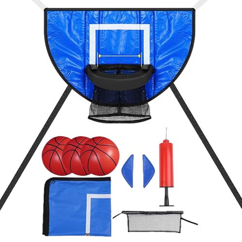 Canasta de baloncesto para cama elástica, accesorios impermeables, incluye 3 bolas y canasta de baloncesto impermeable para cama elástica, para niños, adultos, adolescentes, familia, interior