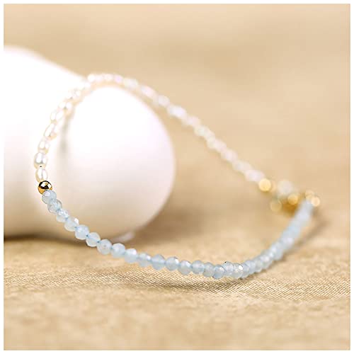 Lllunimon Pulsera de Aguamarina de Perla Natural Mini Piedra de Piedra Preciosa Brazalete Delicada de Encanto Hechos a Mano Cover