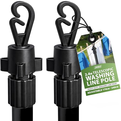ZENO 2.4M Washing Line Prop Pole | Adjustable Washing Line Prop 170-240cm | Telescopic Clothes Pole For Outdoor Laundry Support | Heavy Duty Garden Clothes Prop | Locking Clam | Weather Resistant (2)