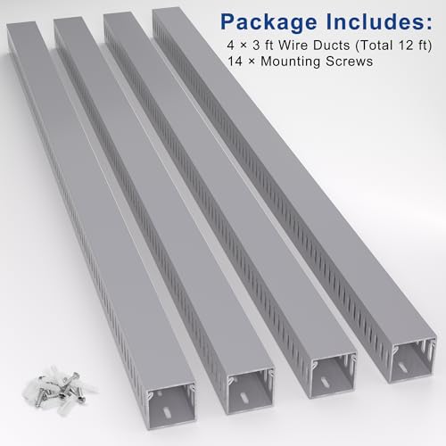 Image of 1.6 inchH x 1.6 inchW Cable Raceway, 12ft Under Desk Wire Management Channel, Black | Slotted Wire Duct, 4 Pack (3 ft Each), Heavy-Duty PVC Cable Management for Server Racks, Network Cables & Electrical Cabinets