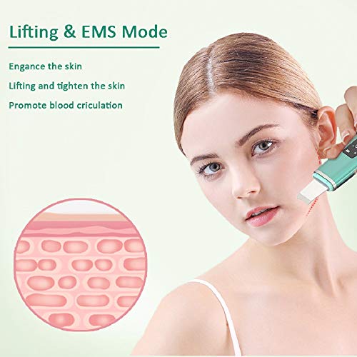 Face Skin Scrubber, Ultrasonic Blackhead Remover Pore Cleaner, Facial Skin Spatula with 4 Modes, Comedones Extractor Tool for Deep Cleansing - with 2 Silicone Covers and Blackhead Remover Extractor-G