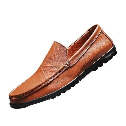Fashion Slip On Mens Loafers Genuine Leather Round Toe Stitching Details Rubber Sole Resistant Lightweight Comfortable