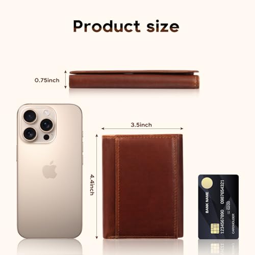 Mens Trifold Wallet with 2 ID Window，Large-capacity Genuine Leather RFID Blocking Wallet for Men (Brown)4