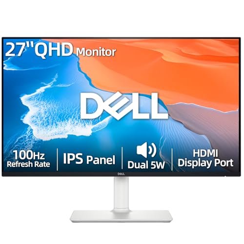 Image of Dell 27 inch QHD Computer Monitor, 2560x1440 IPS Display, 100Hz Refresh Rate, 1500:1 Contrast Ratio, Built-in Dual 5W Speakers, 4-Star Eye Comfort, Height /Tilt /Swivel /Pivot Adjustable Stand, Ash White