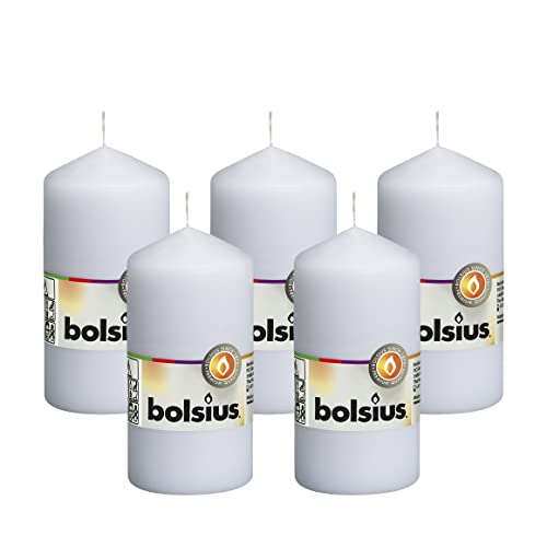 bolsius 5 white pillar candles - 2.25 x 4.75 inches - premium european quality - individually wrapped - 33 hours burn time - dripless smokeless unscented dinner, wedding, party, & restaurant candles
