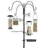 Best Choice Products 6-Hook Bird Feeding Station, Steel Multi-Feeder Kit Stand for Attracting Wild Birds w/ 4 Bird Feeders, Mesh Tray, Bird Bath, 5-Prong Base - Black