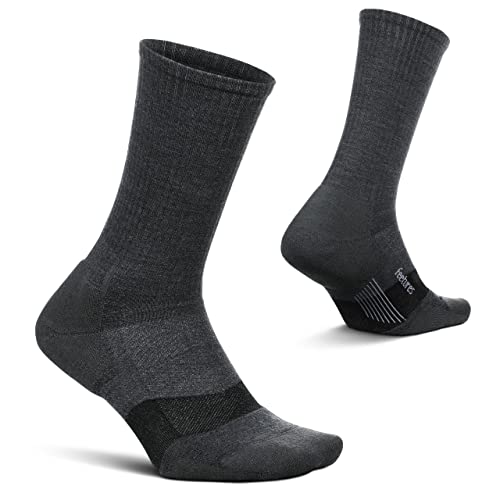Feetures Merino 10 Max Cushion Crew Sock - Wool Socks for Women & Men - Gray, L (1 Pair)