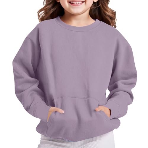 Hoodies for Teen Girls 2025 Solid Long Sleeve Pullover Round Neck Tops with Pocket Cute Casual Outfits for Boy Girls3