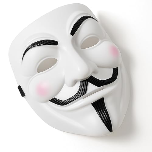 AM AMENSE V for Vendetta Mask, Guy Fawkes White Plastic Mask, Anonymous Cosplay Costume, Adult One Size
