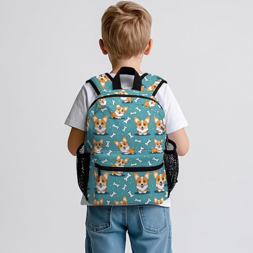 Kid's Mini Backpack 12 Inch Cartoon Corgi Dog Blue Backpack Schoolbag Preschool Kindergarten Children Bag Nursery Travel Bag for Toddler Boys Girls Age 3-72
