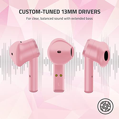 Image of Razer Hammerhead True Wireless Bluetooth Gaming Earbuds: 60ms Low-Latency - IPX4 Water Resistant - Bluetooth 5.0 Auto Pairing - Touch Enabled - 13mm Drivers - Quartz Pink