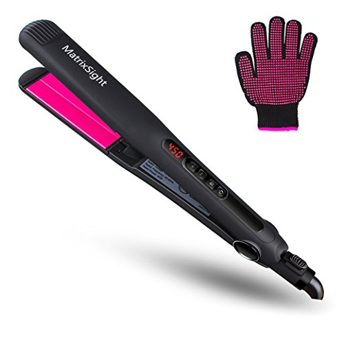 Morpilot Professional Flat Iron Ionic Ceramic Hair Straightener Tourmaline Plates Vibration Dual Voltage LED Display with Glove, Pouch